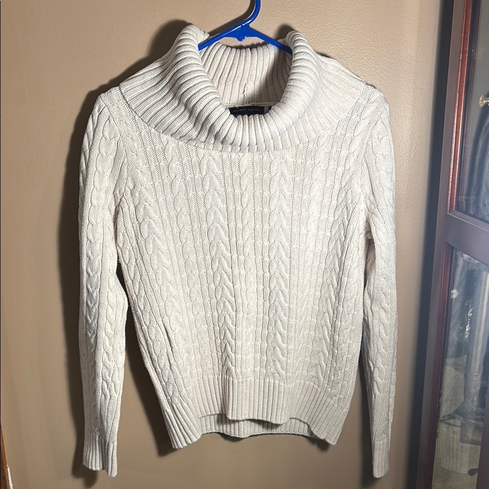 JEANNE PIERRE Cream Cable Knit Turtleneck Sweater